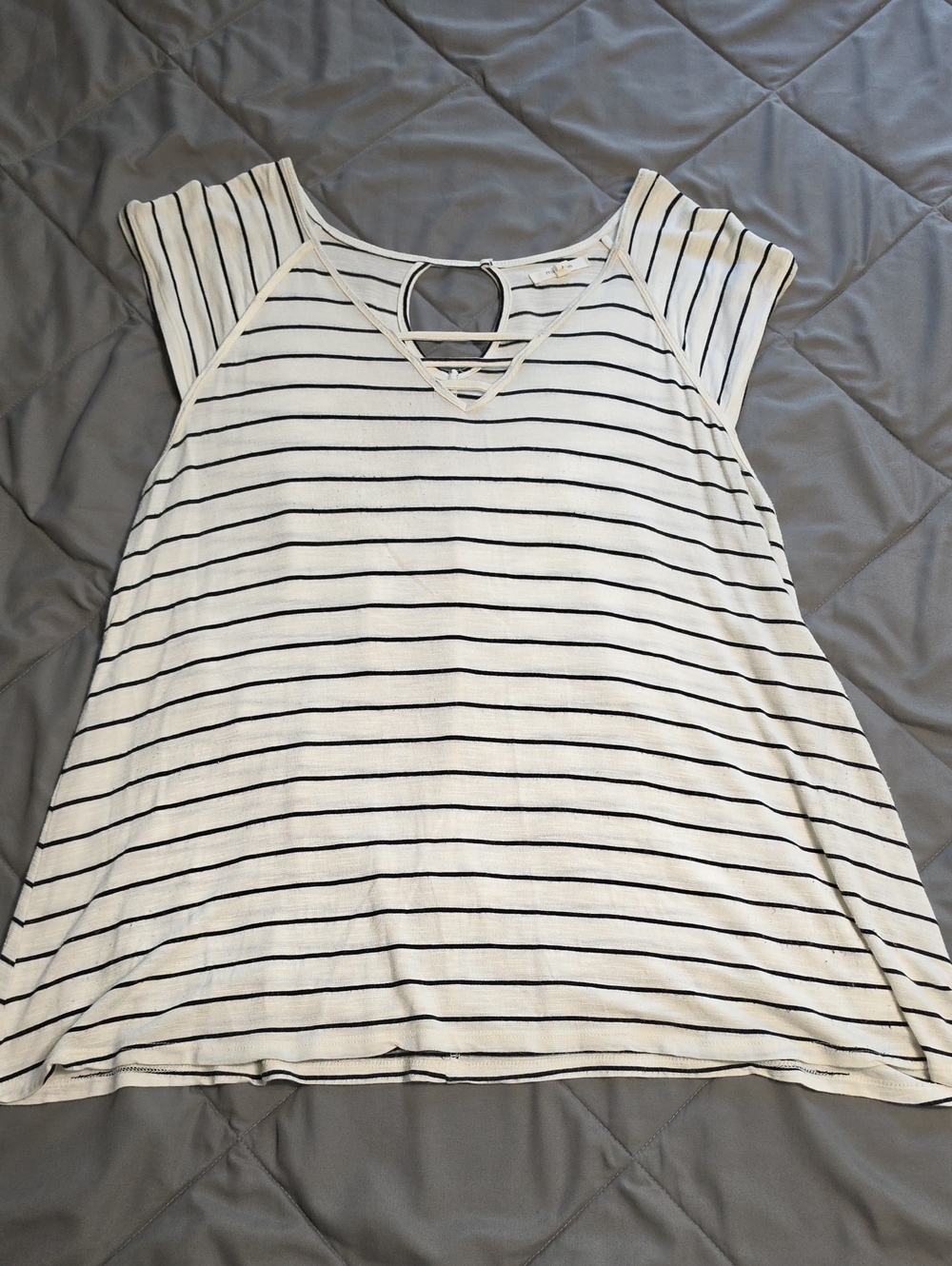 Maurices White and Black Striped Cold-Shoulder Tunic Top